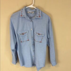 Vintage Capacity Blue Chambray Embroidered Shirt Size Medium